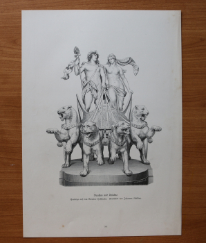 Holzstich Bacchus und Ariadne 1882 modelliert nach Johannes Schilling Quadriga Dresden Hoftheater Kunst Künstler